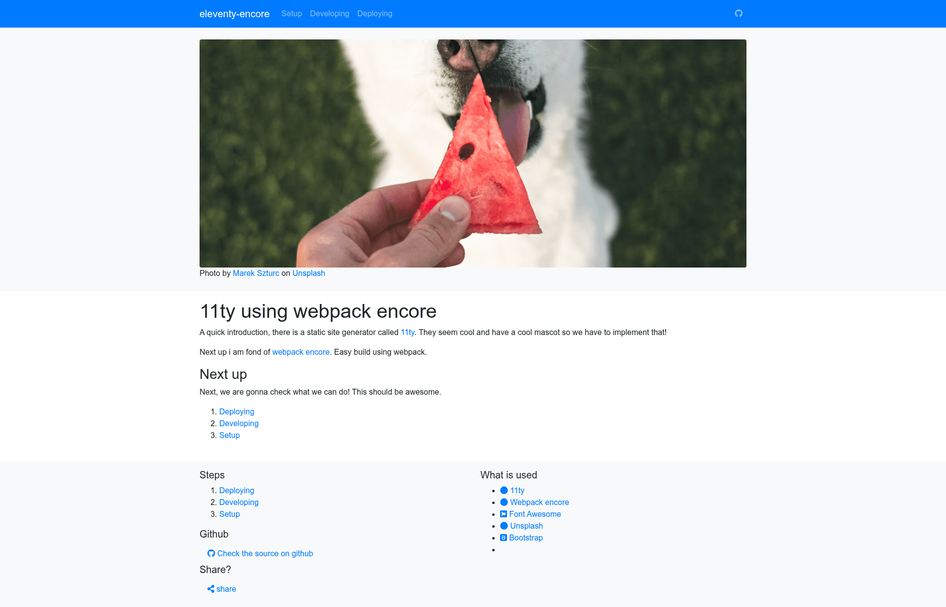 screenshot of Eleventy Encore on template0.com