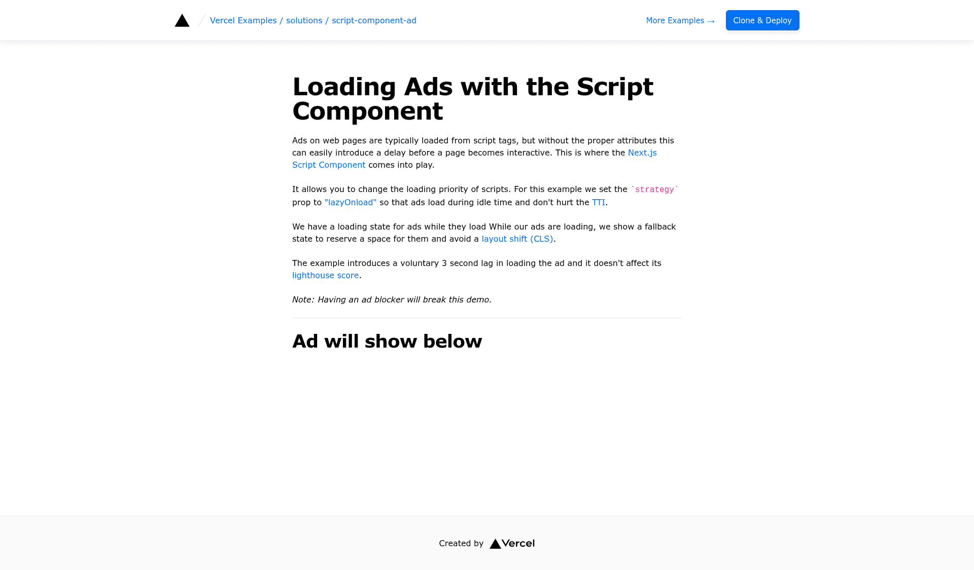 screenshot of Loading Ads with the Script Component on template0.com