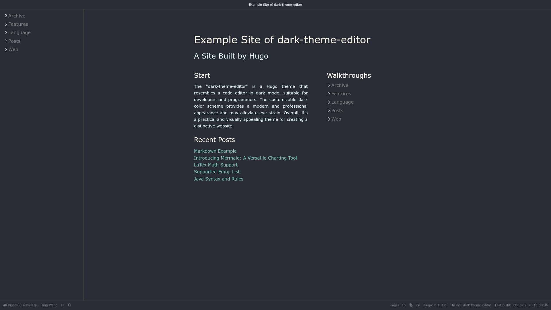 screenshot of Dark Theme Editor on template0.com