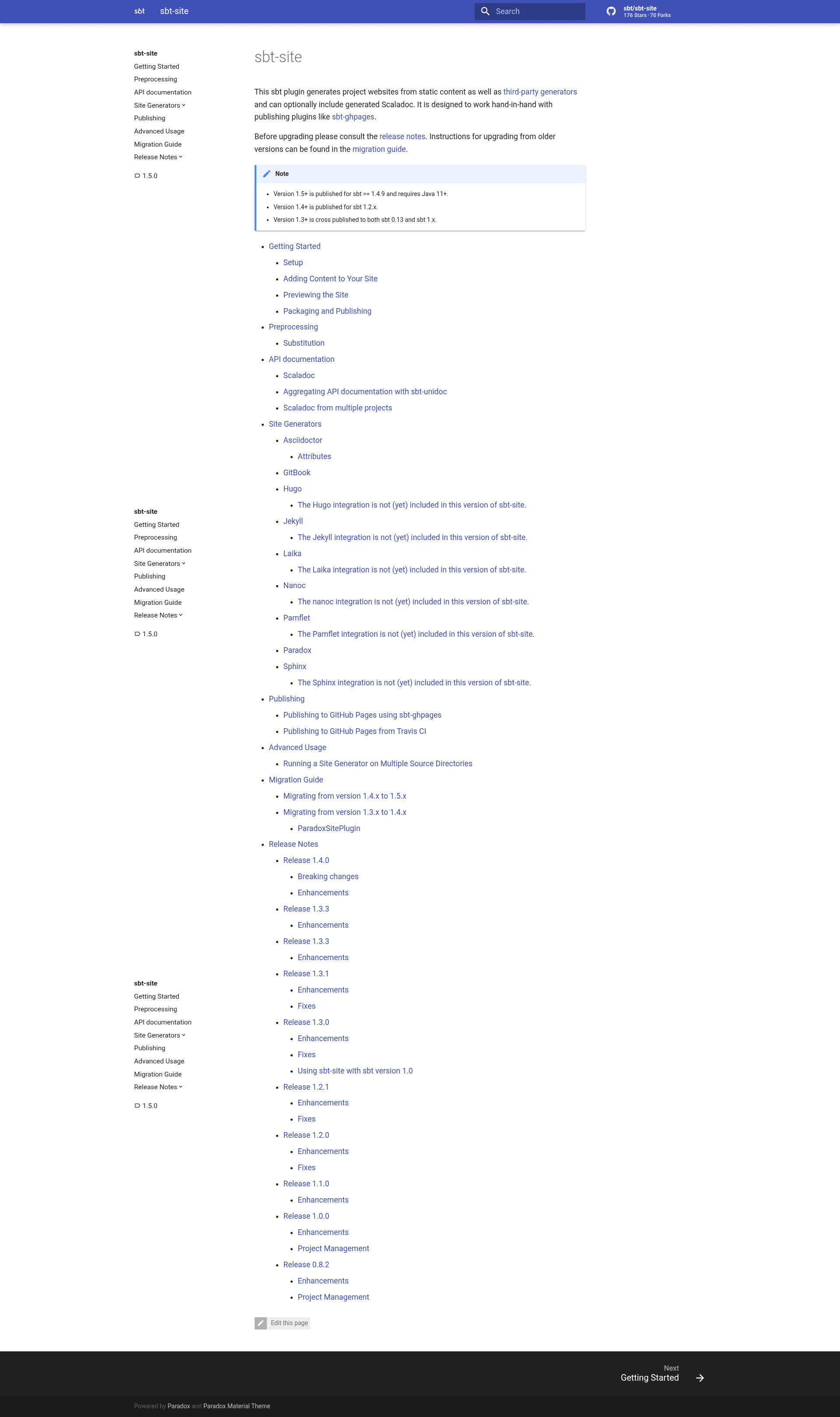 screenshot of sbt-site on template0.com