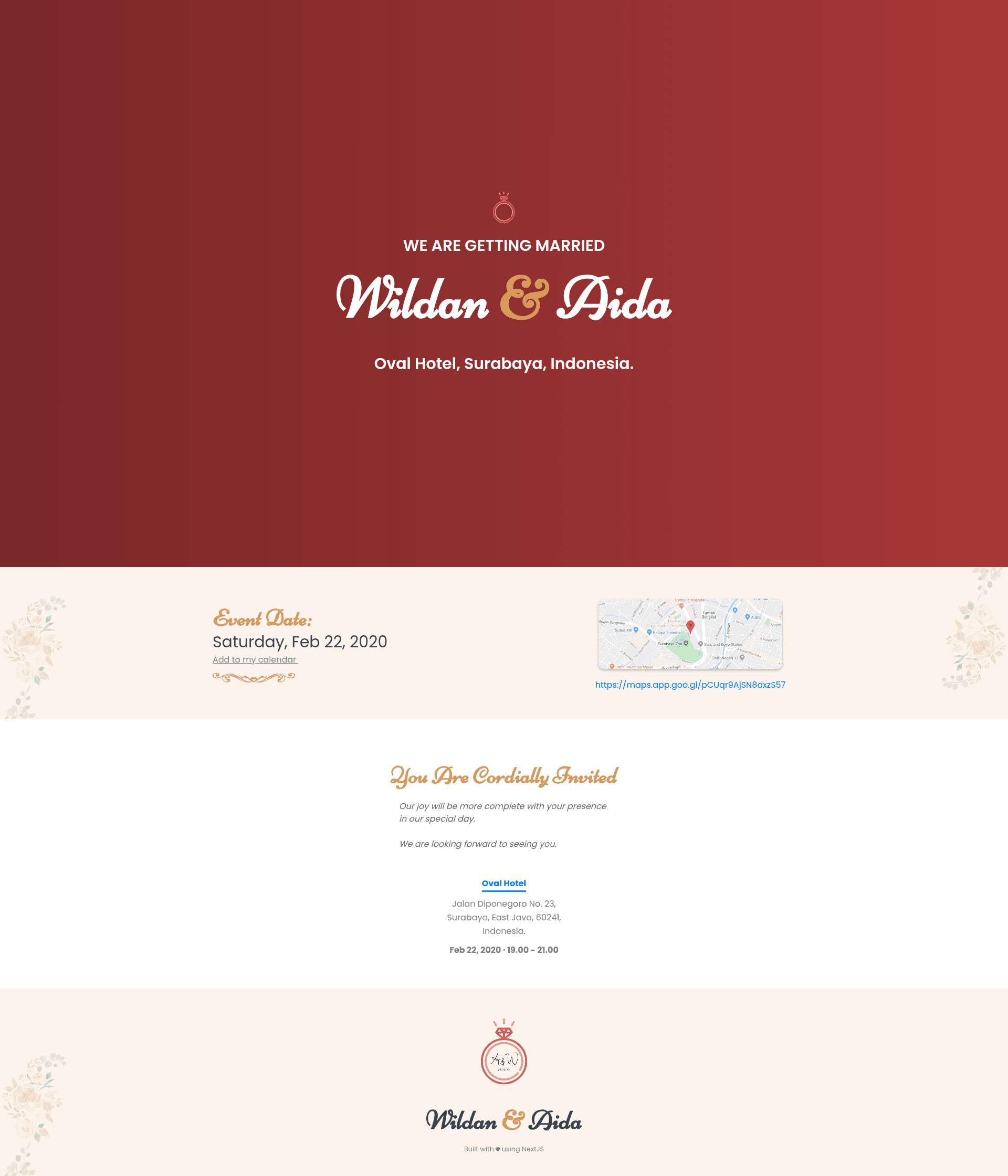 screenshot of Next.js Wedding Invitation Template on template0.com