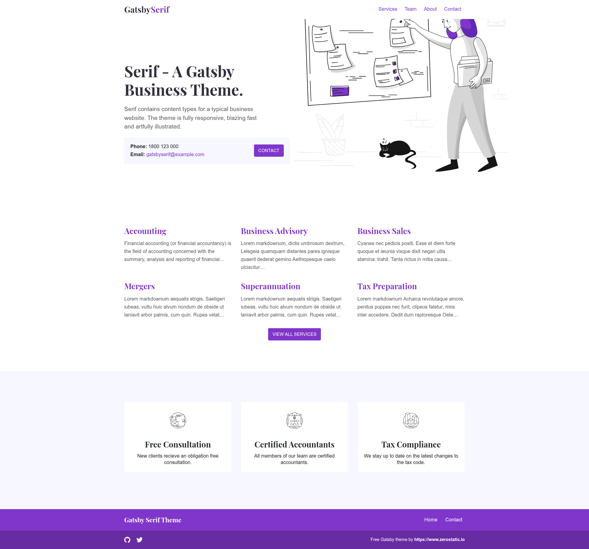 screenshot of Gatsby Serif Theme on template0.com