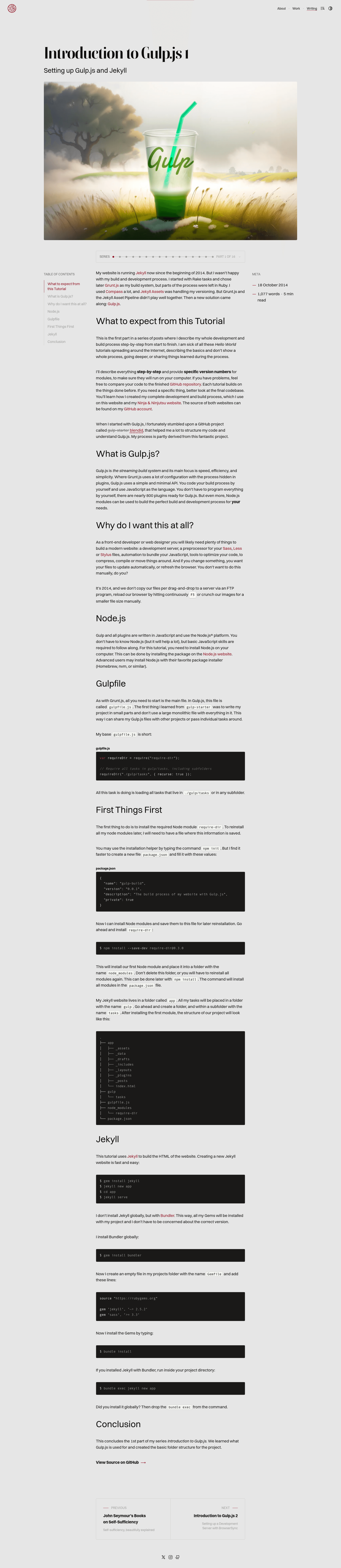 screenshot of Gulp.js Tutorial on template0.com