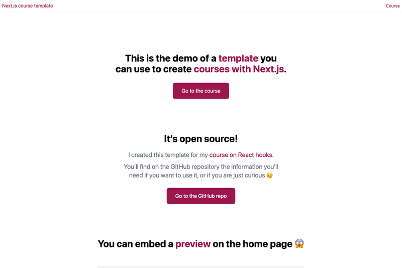 Image for Next.js Course Template on template0.com Image for Next.js Course Template on template0.com