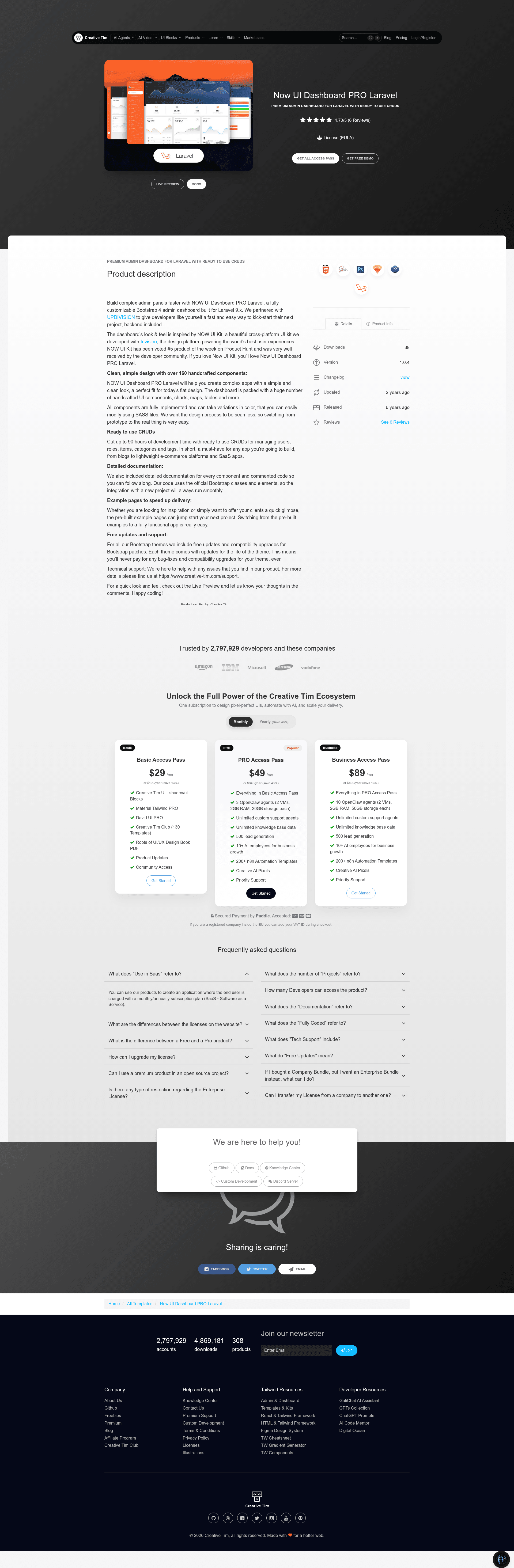 screenshot of Now-ui Dashboard Pro Laravel on template0.com