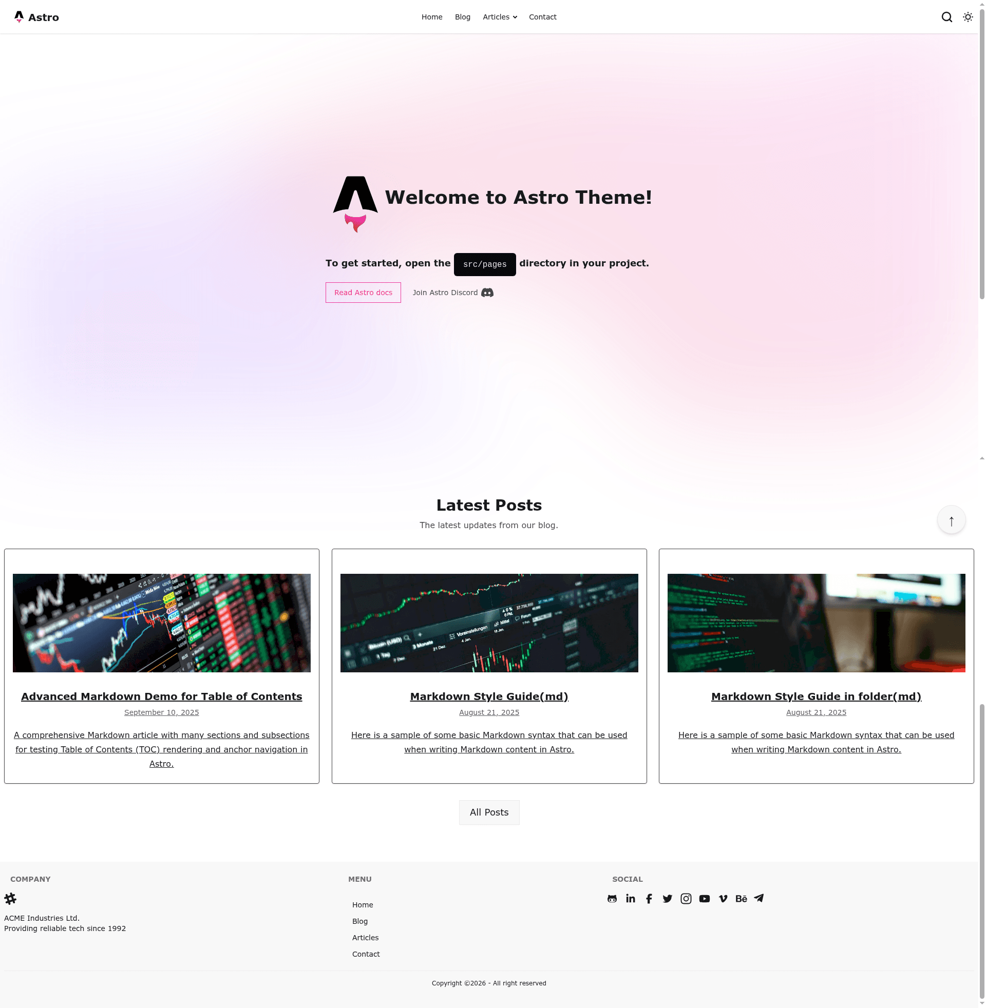 screenshot of Astro Starter Theme on template0.com