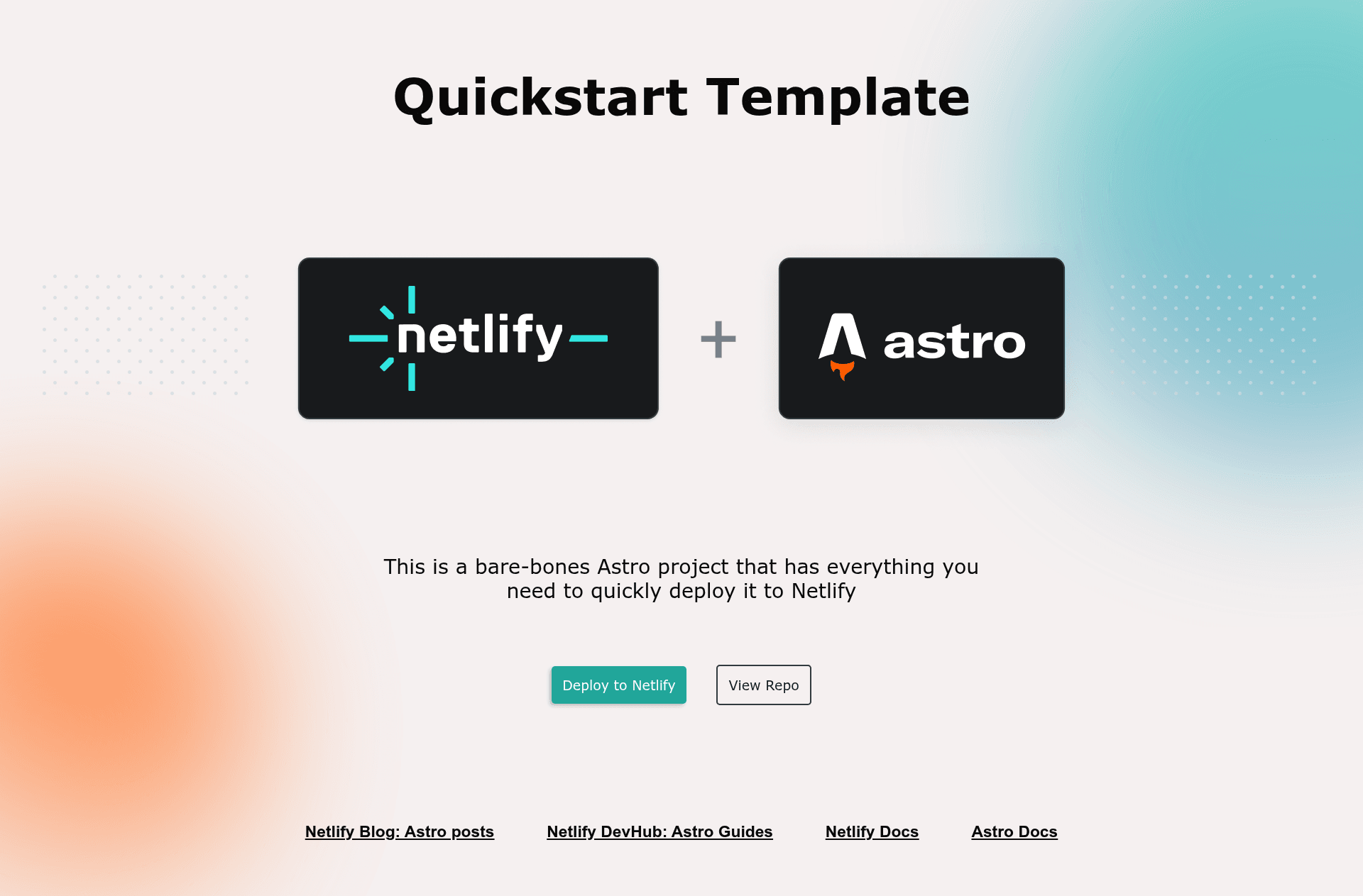 screenshot of Astro Quickstart on template0.com