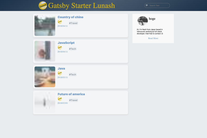 Image for Gatsby Starter Lunash on template0.com