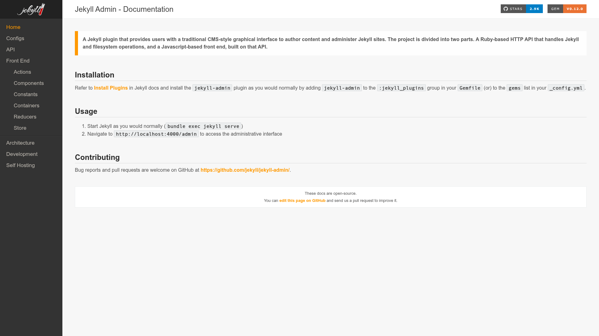 screenshot of Jekyll Admin on template0.com