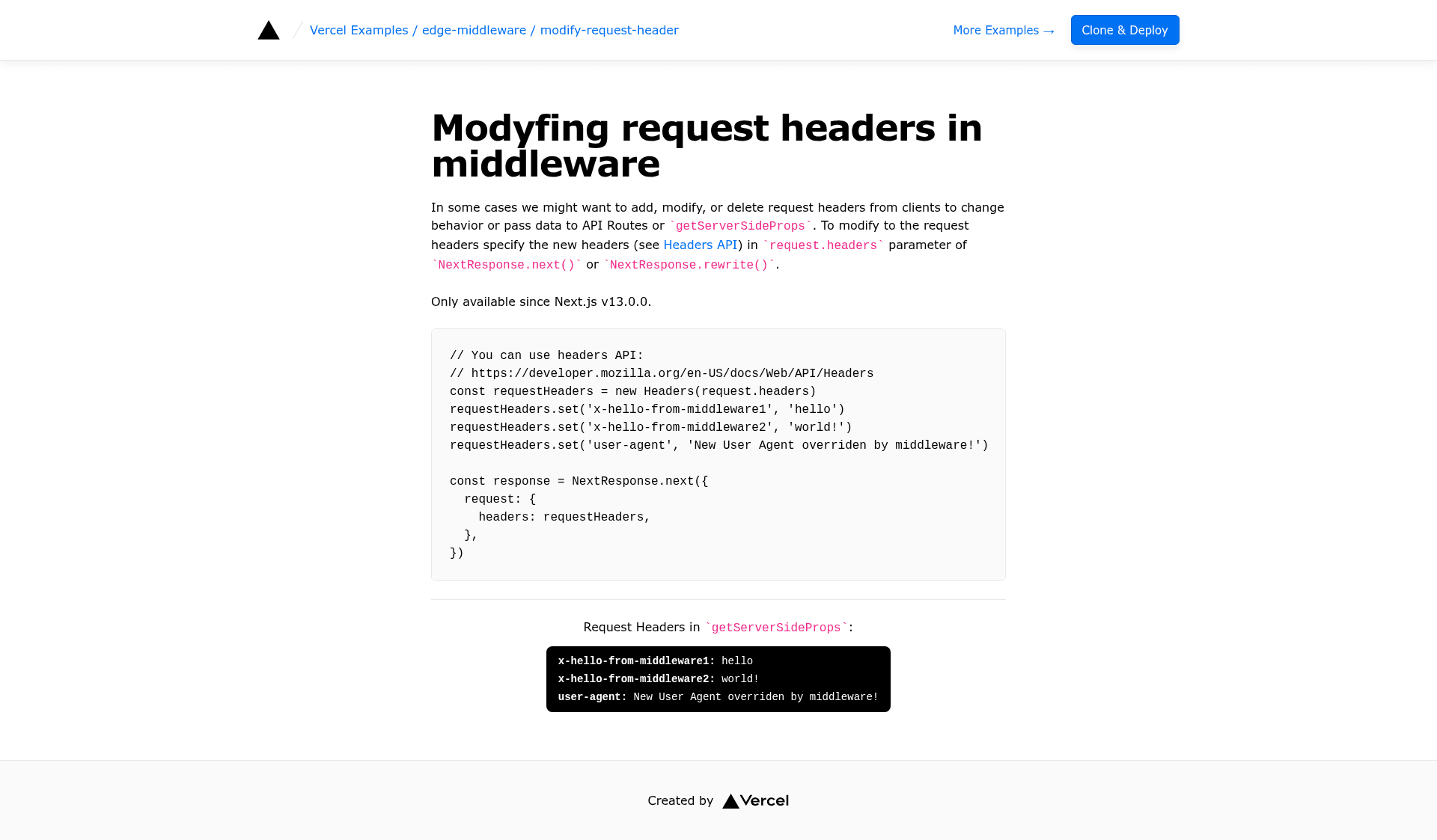 screenshot of Modifying Request Headers in Middleware on template0.com