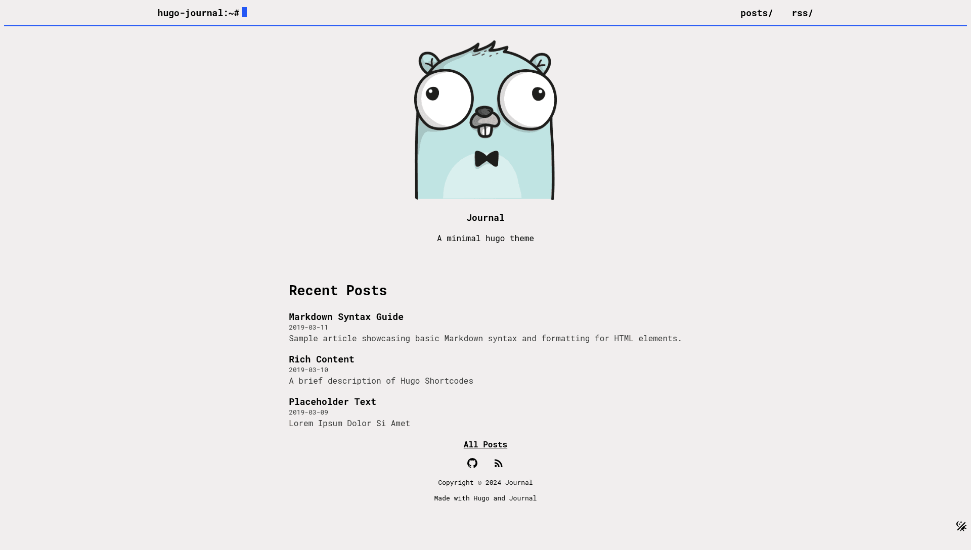 screenshot of Hugo Journal on template0.com