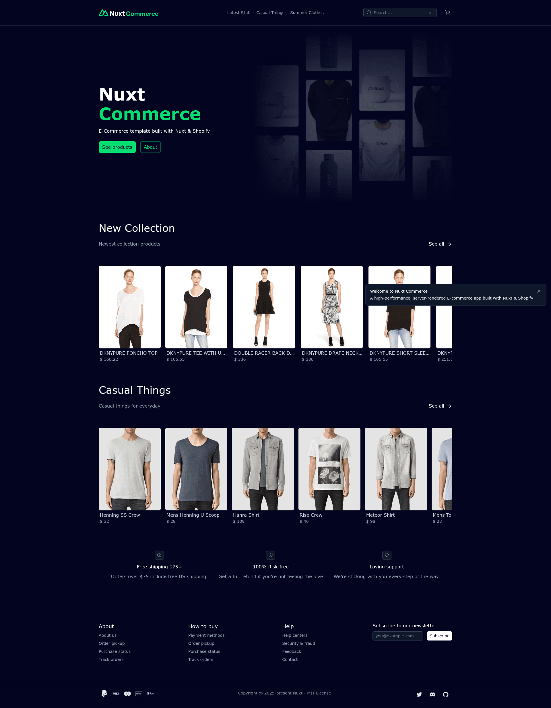 screenshot of Nuxt Commerce on template0.com