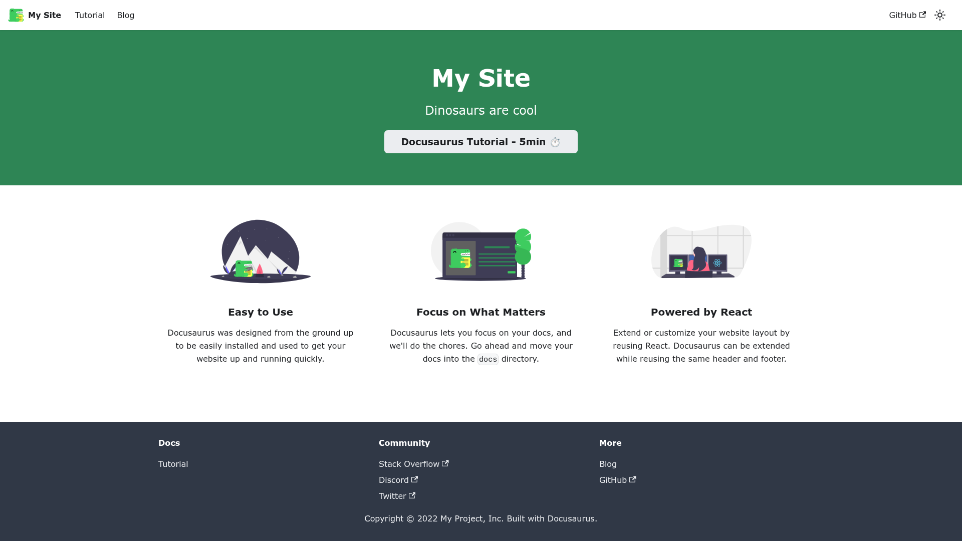 screenshot of Docusaurus 2 on template0.com
