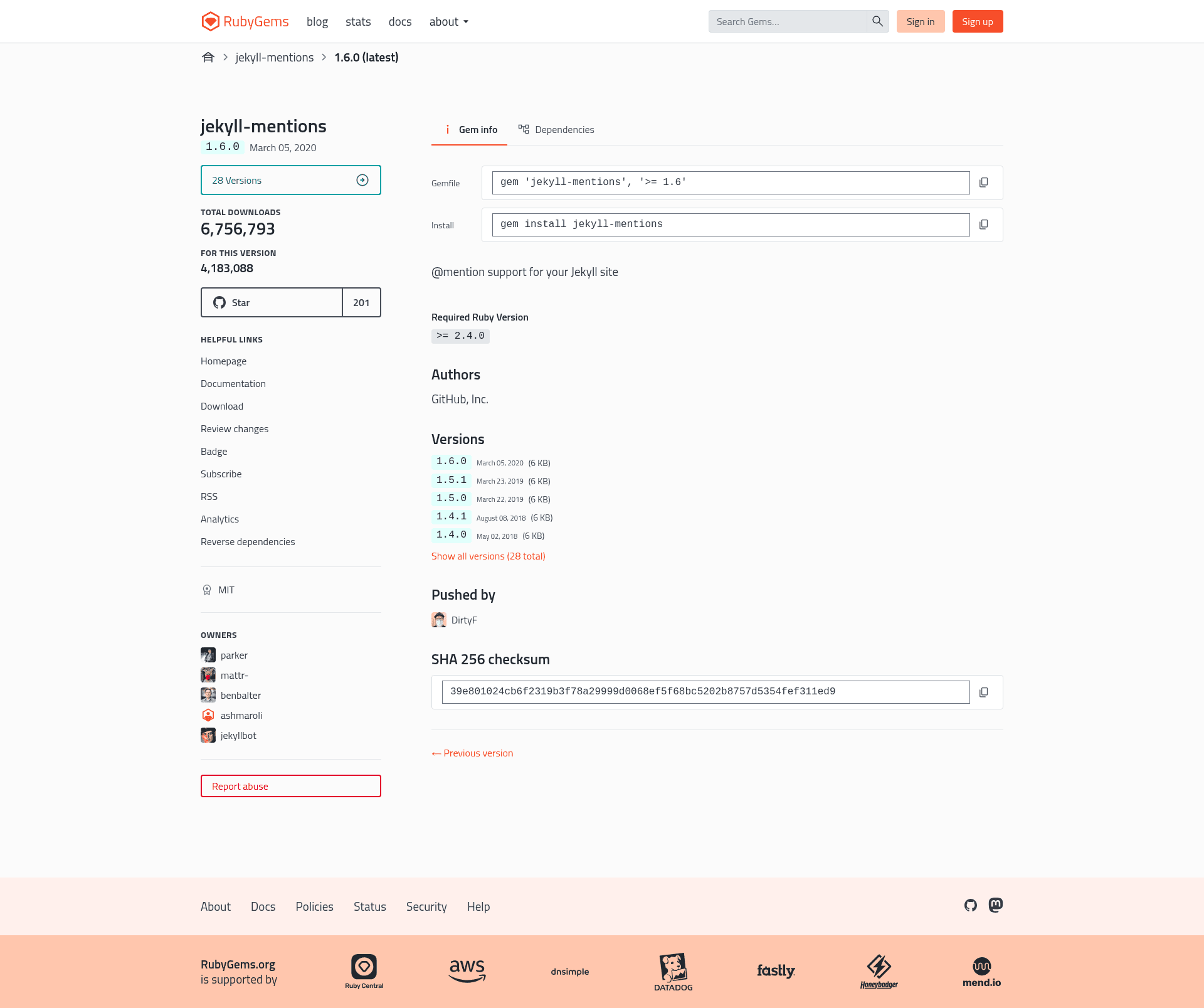 screenshot of Jekyll Mentions on template0.com