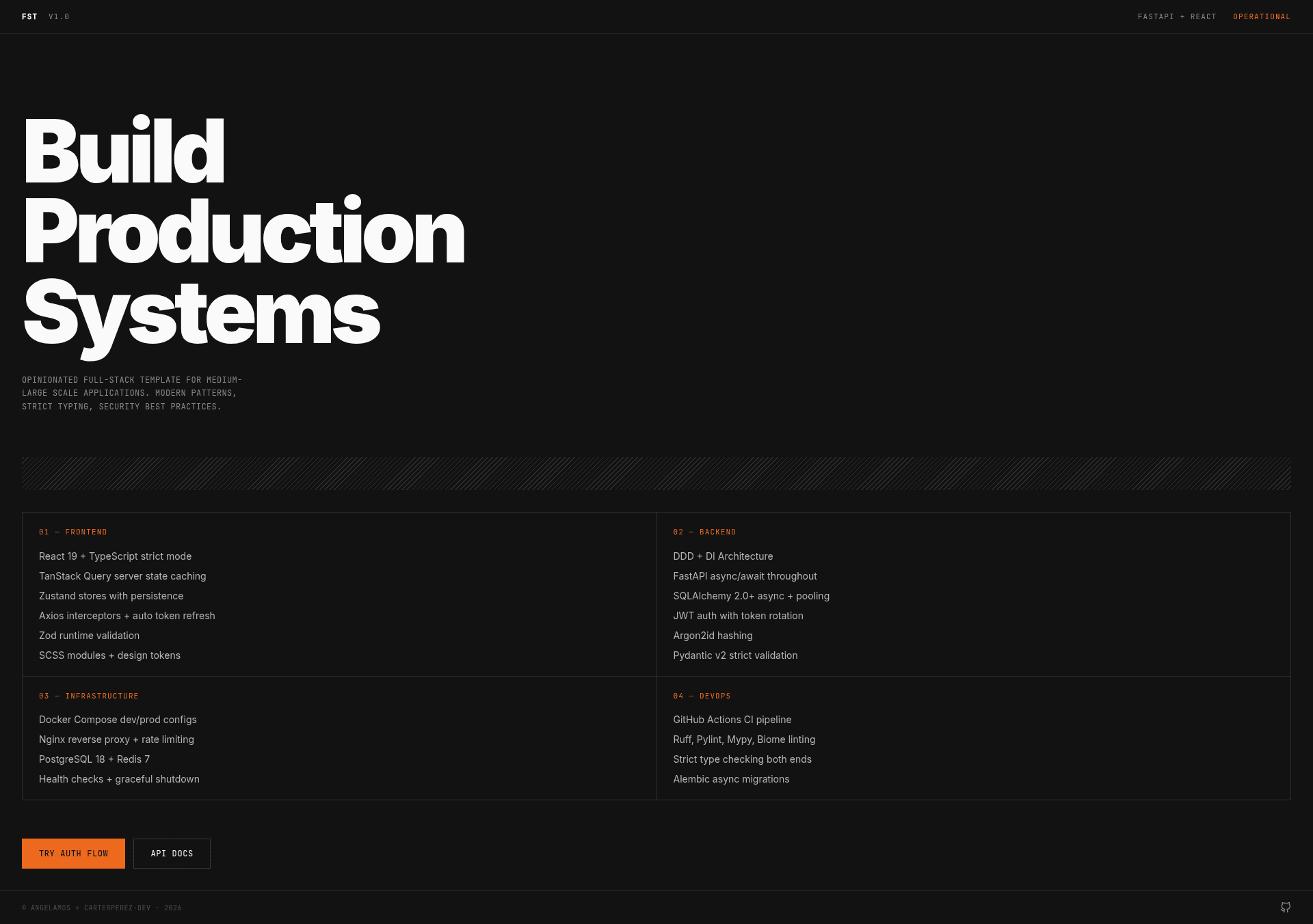 screenshot of fullstack-template on template0.com