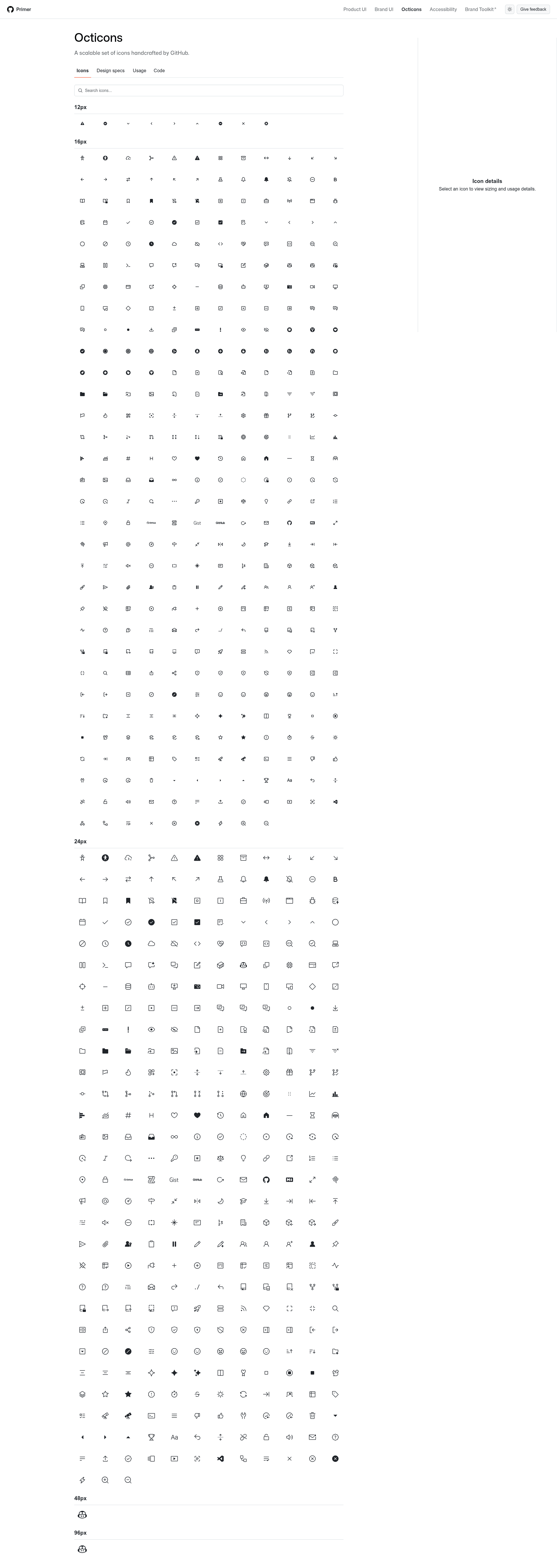 screenshot of Primer Octicons on template0.com