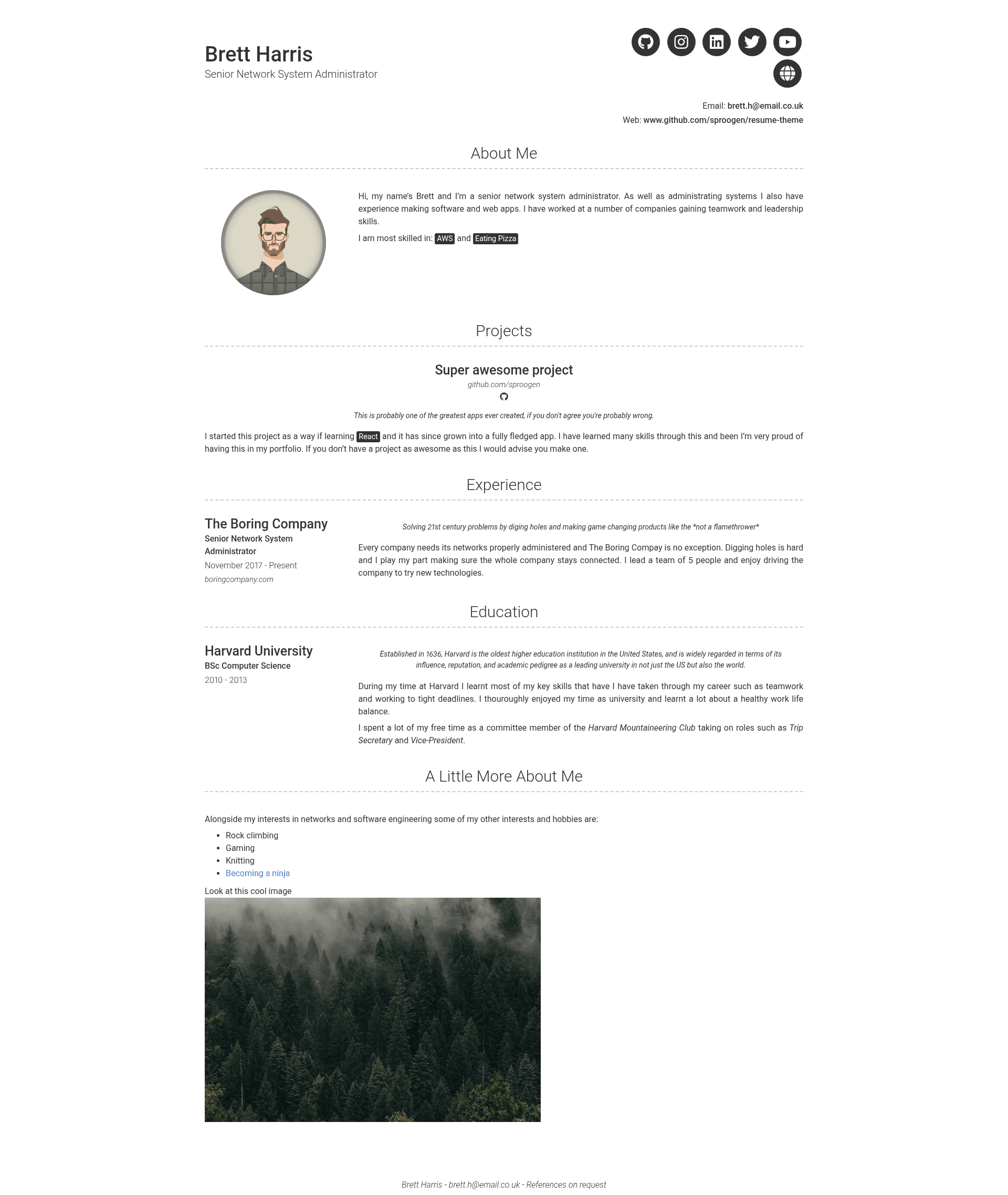 screenshot of Modern Resume Theme on template0.com