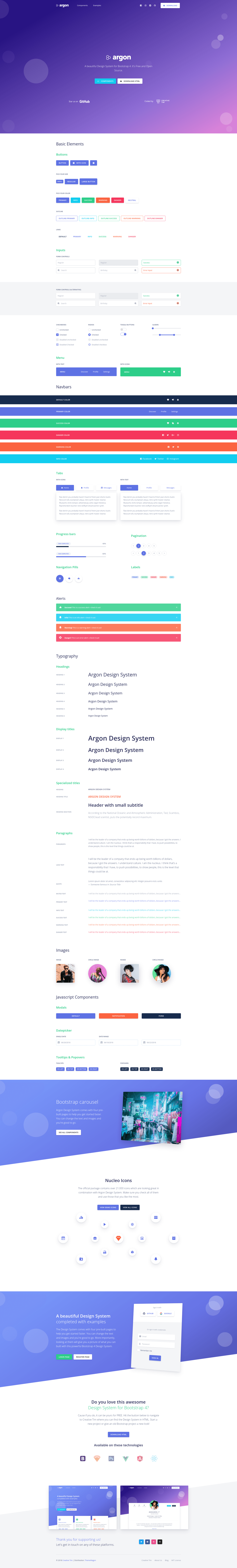 screenshot of Argon – Free Bootstrap 4 Design System on template0.com