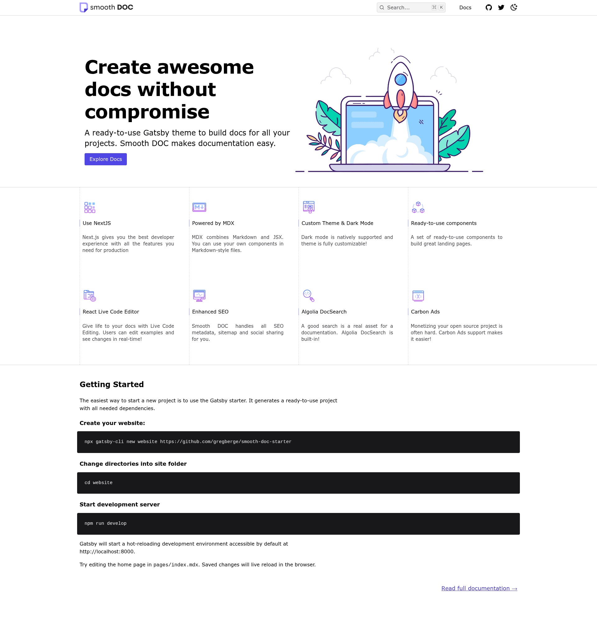 screenshot of Next Smooth Doc on template0.com