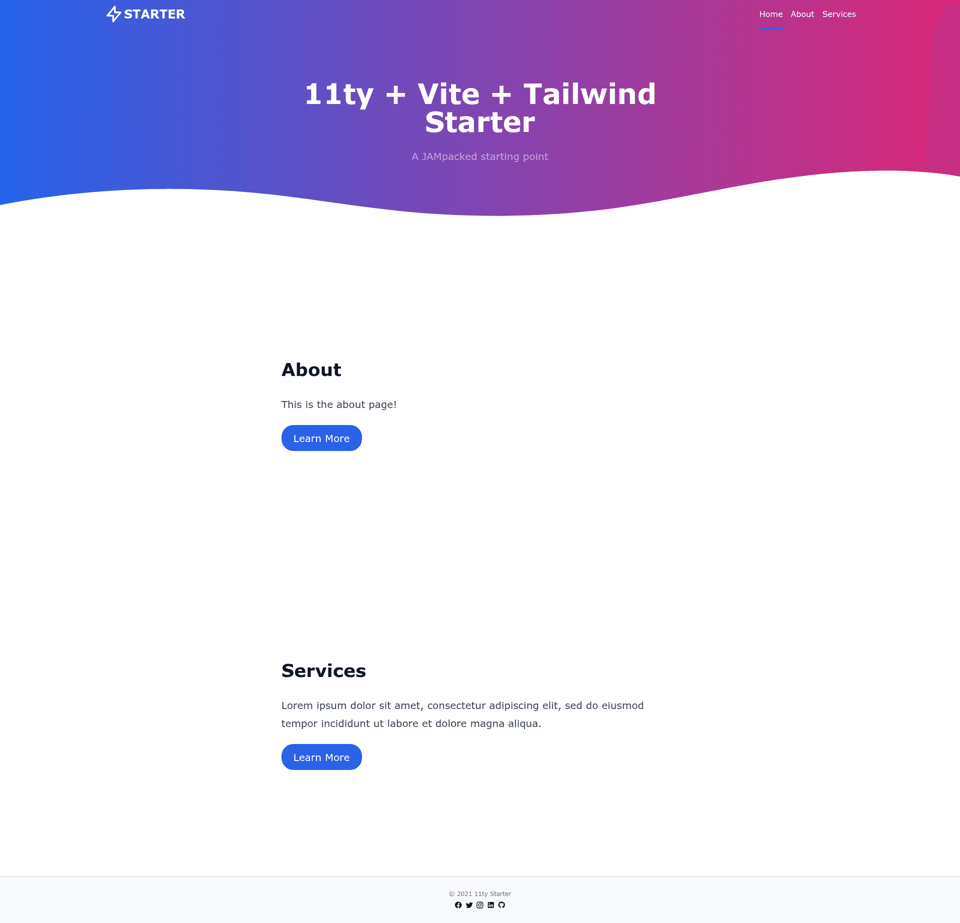 screenshot of Eleventy Tailwind with Vite on template0.com