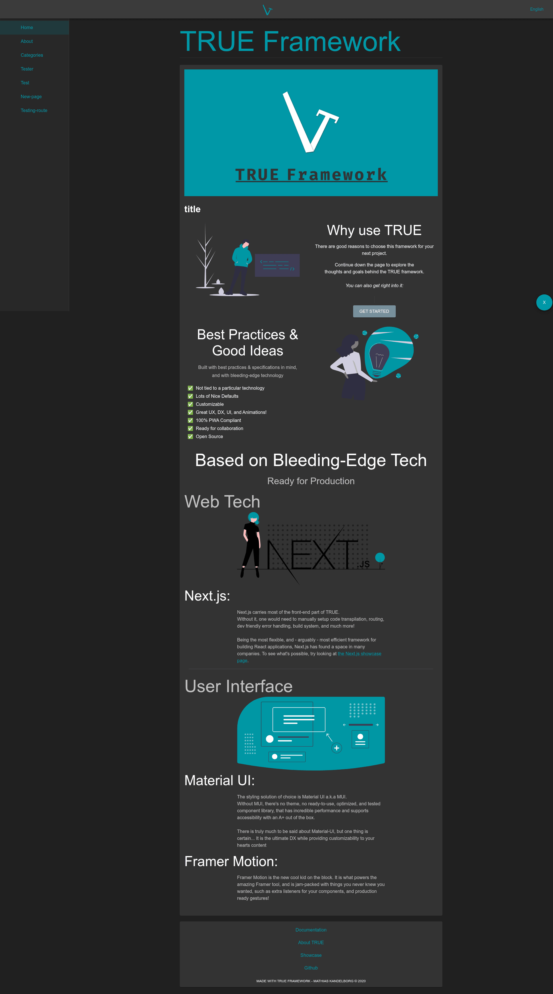screenshot of TRUE Framework on template0.com