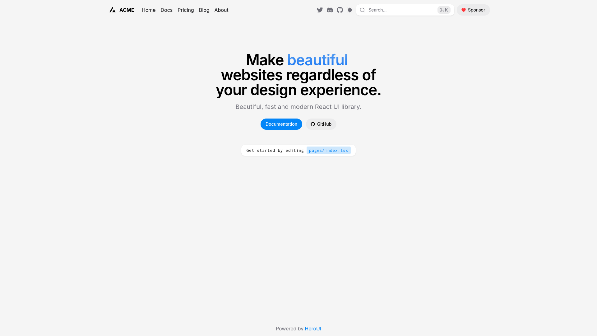 screenshot of Next.js & HeroUI Template on template0.com