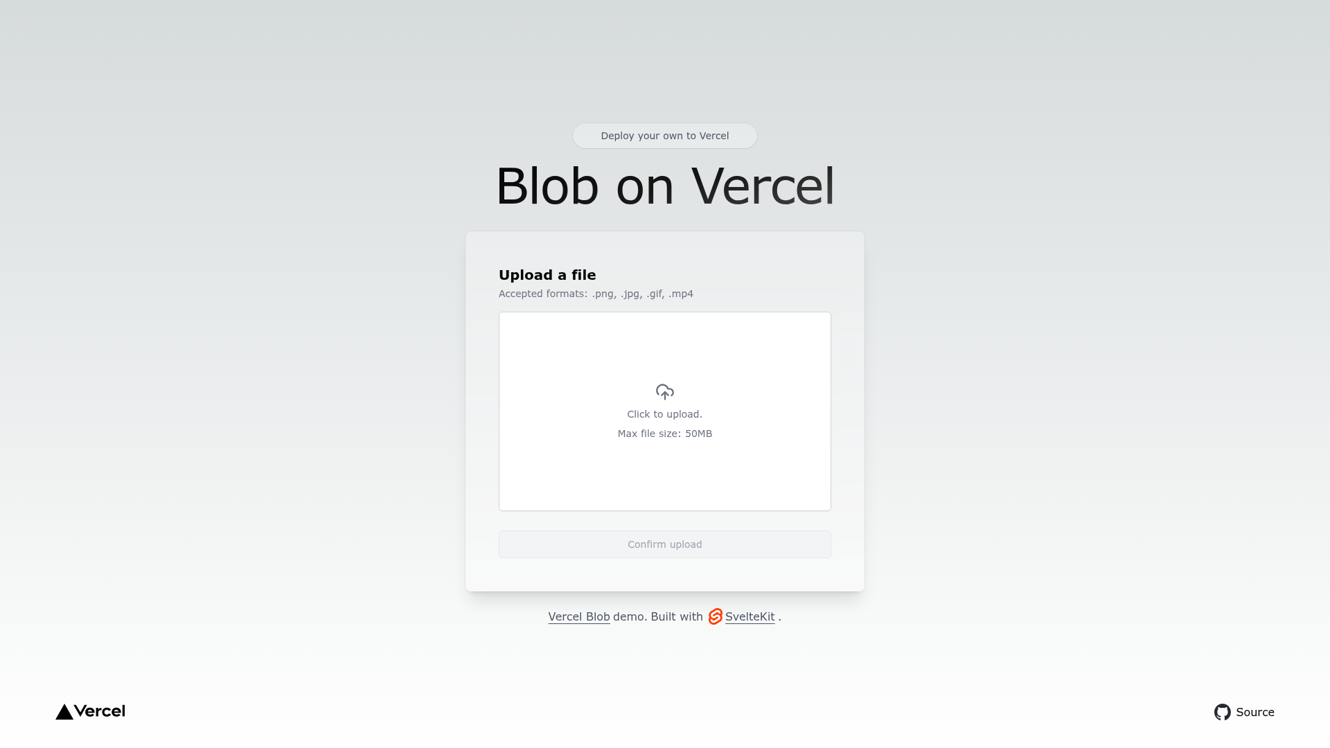 screenshot of Vercel Blob SvelteKit Starter on template0.com