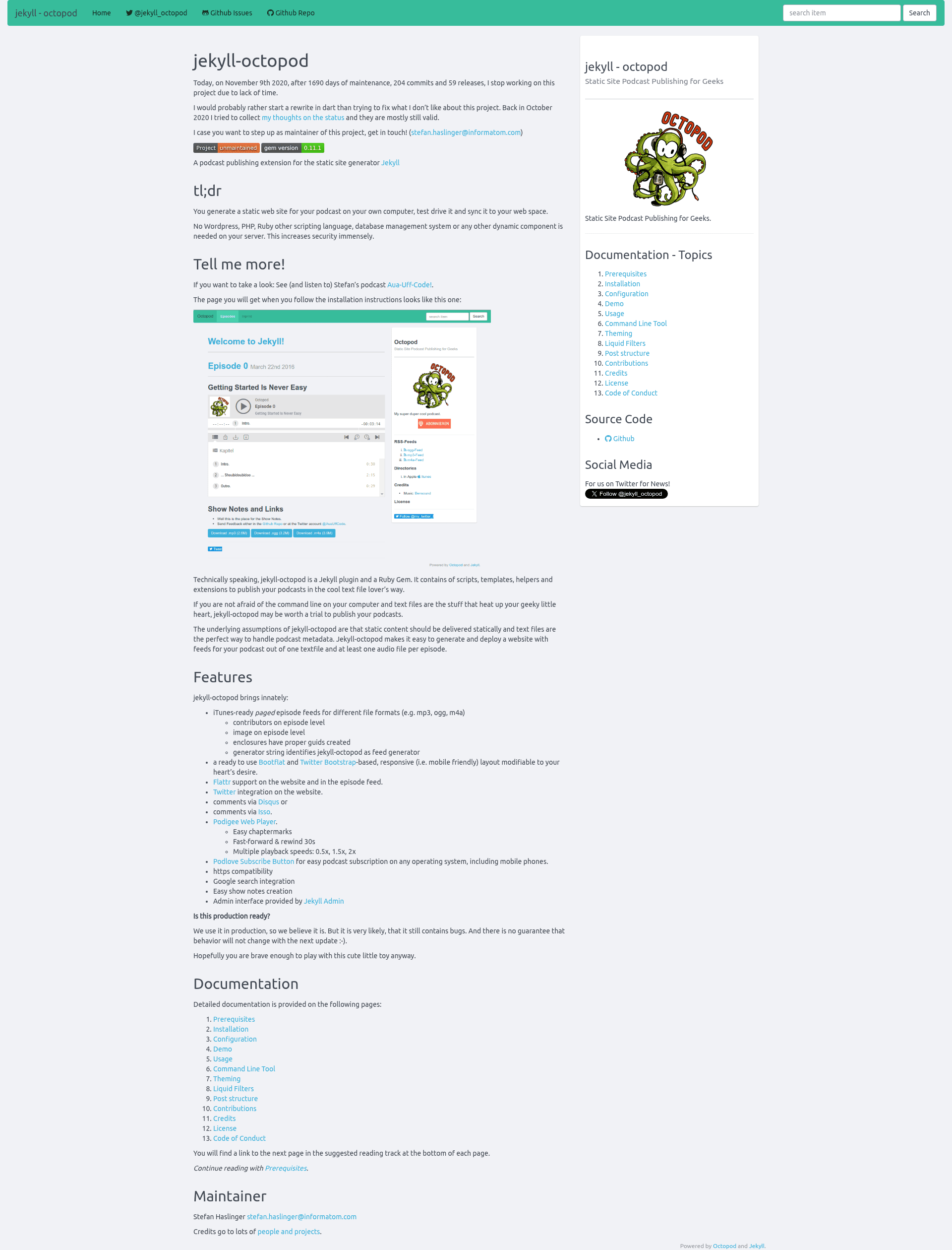 screenshot of Jekyll Octopod on template0.com