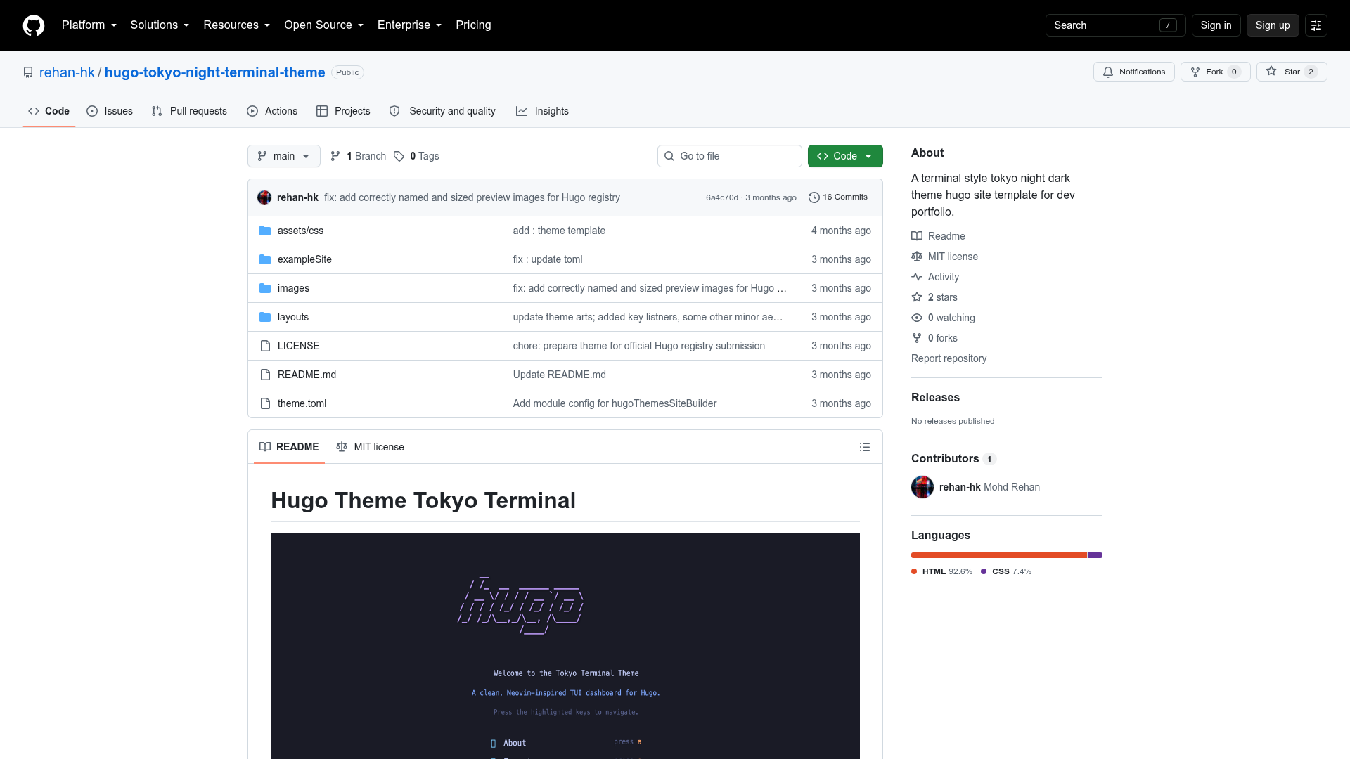 Hugo Theme Tokyo Terminal preview