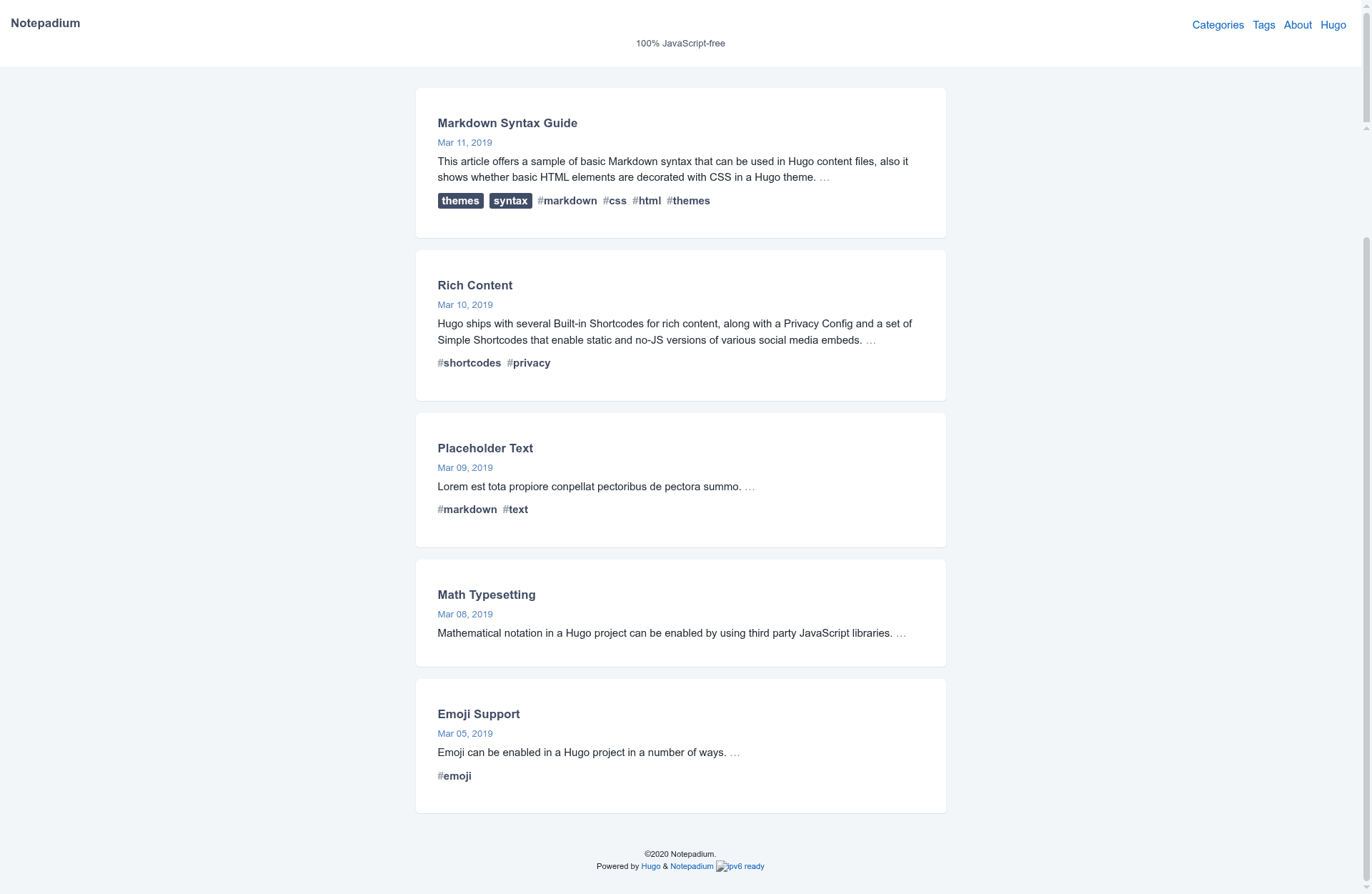 screenshot of Notepadium on template0.com