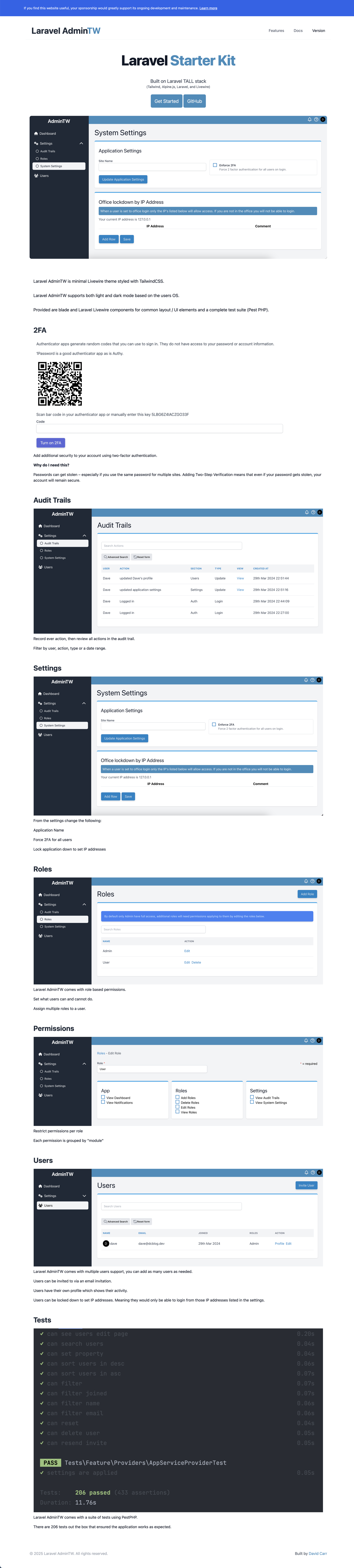 screenshot of Laravel AdminTW on template0.com