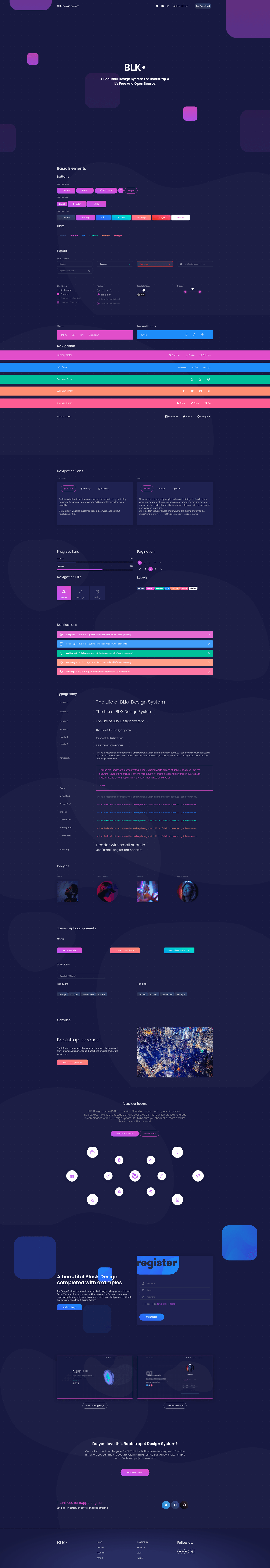 screenshot of Blk - Free Bootstrap 4 design system on template0.com