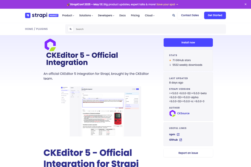Image for Strapi Plugin CKEditor on template0.com Image for Strapi Plugin CKEditor on template0.com
