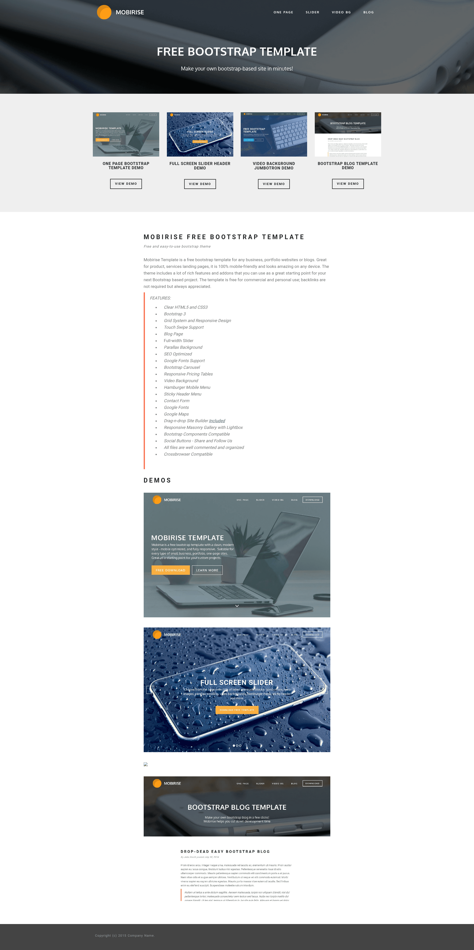 screenshot of Mobirise – Free Bootstrap One Page Multipurpose Template on template0.com