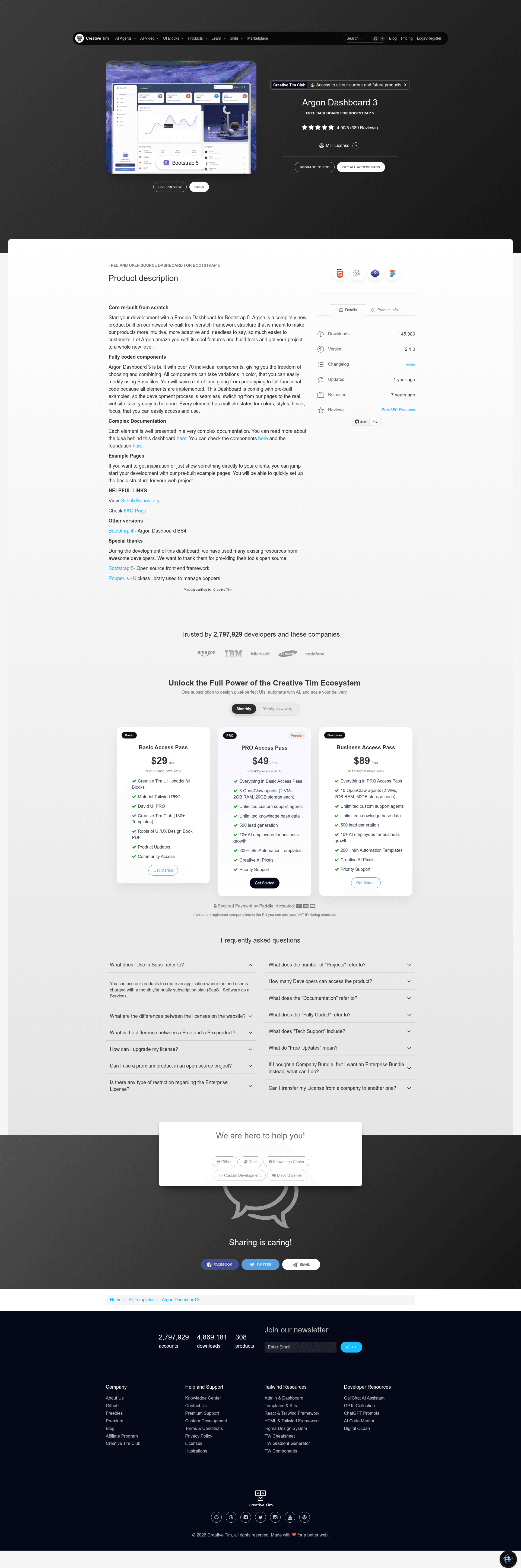 screenshot of Argon Dashboard 3 on template0.com