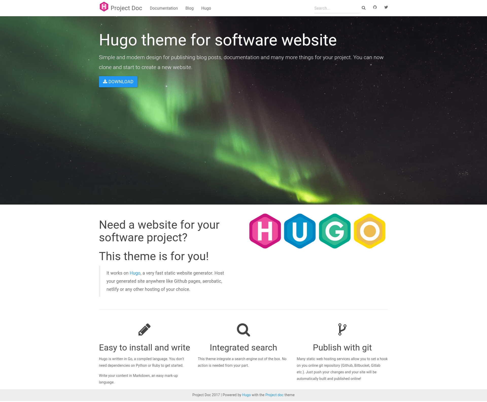 screenshot of Hugo Project Doc on template0.com