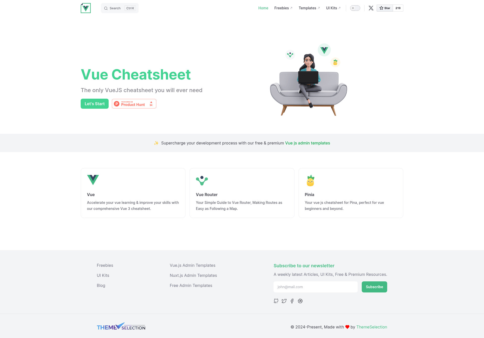 screenshot of Vue CheatSheet on template0.com