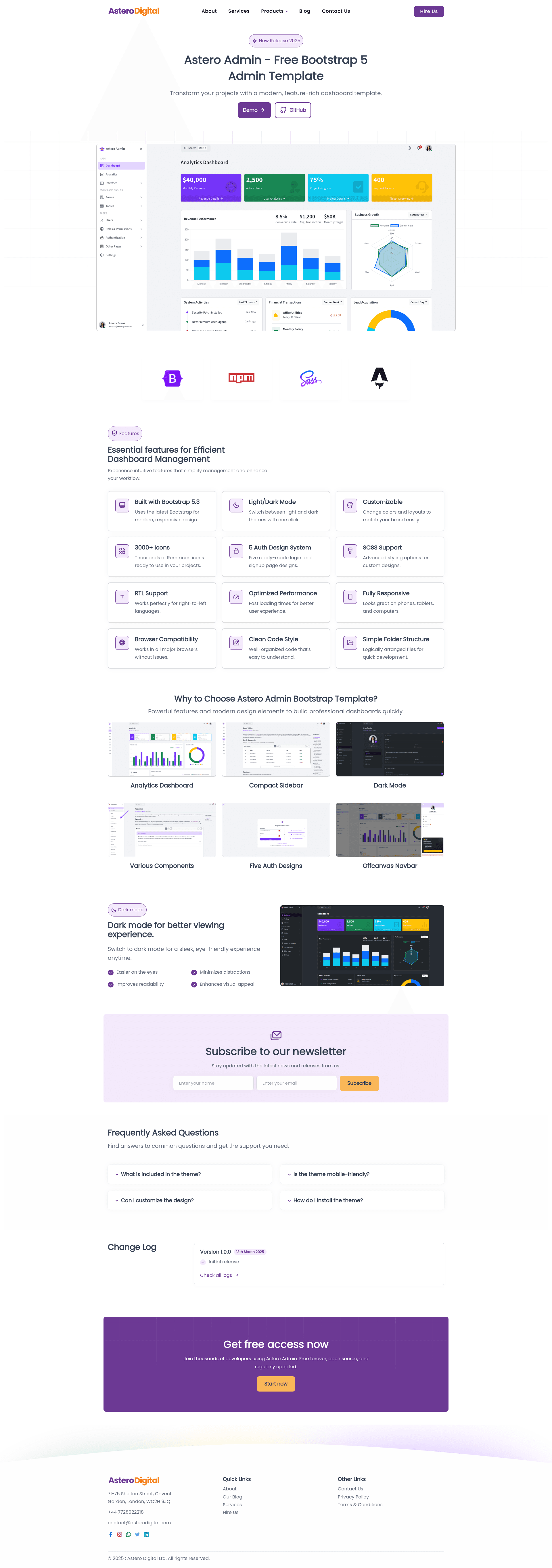 screenshot of AsteroAdmin on template0.com