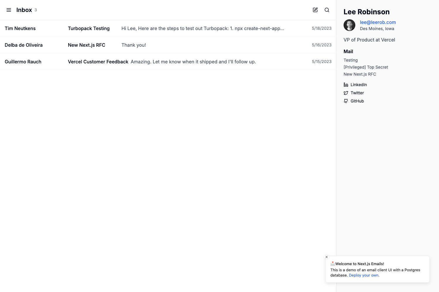 Next.js Email Client preview