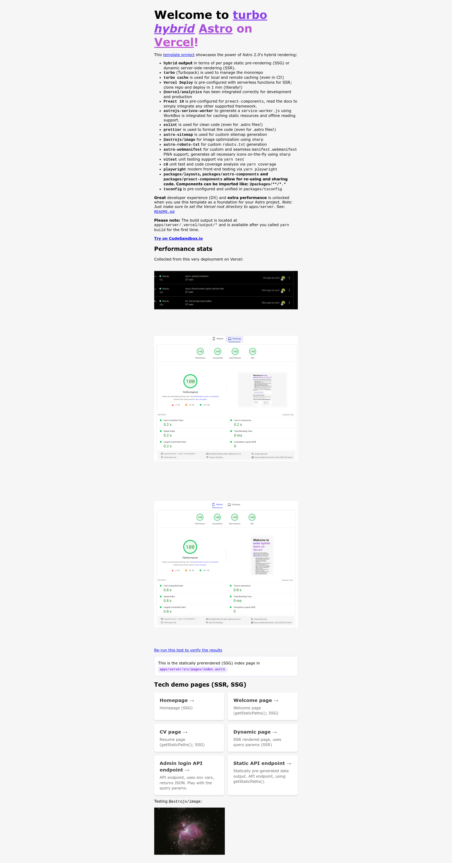 screenshot of Turbo Hybrid Astro on Vercel on template0.com