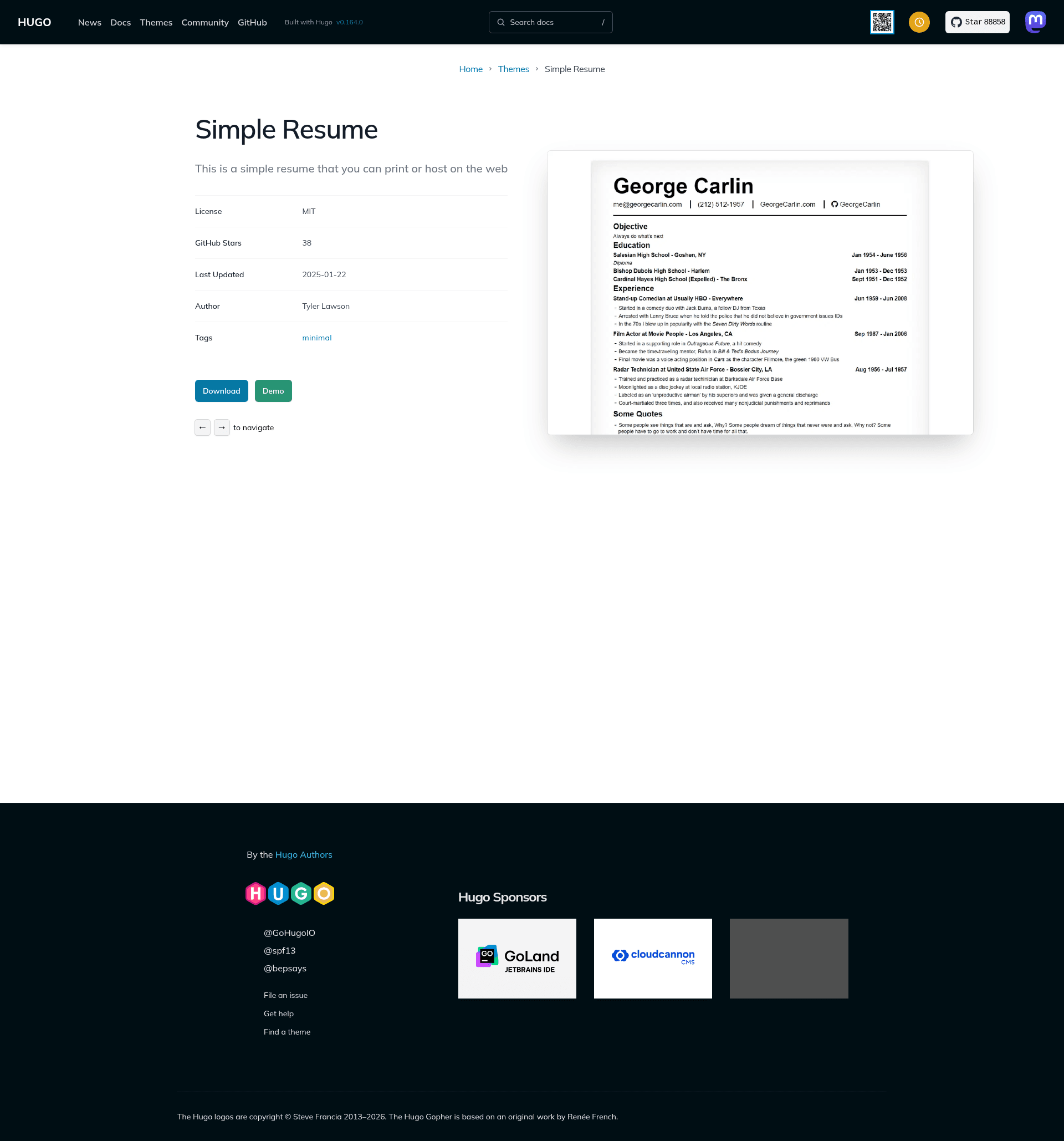 screenshot of Simple Resume on template0.com