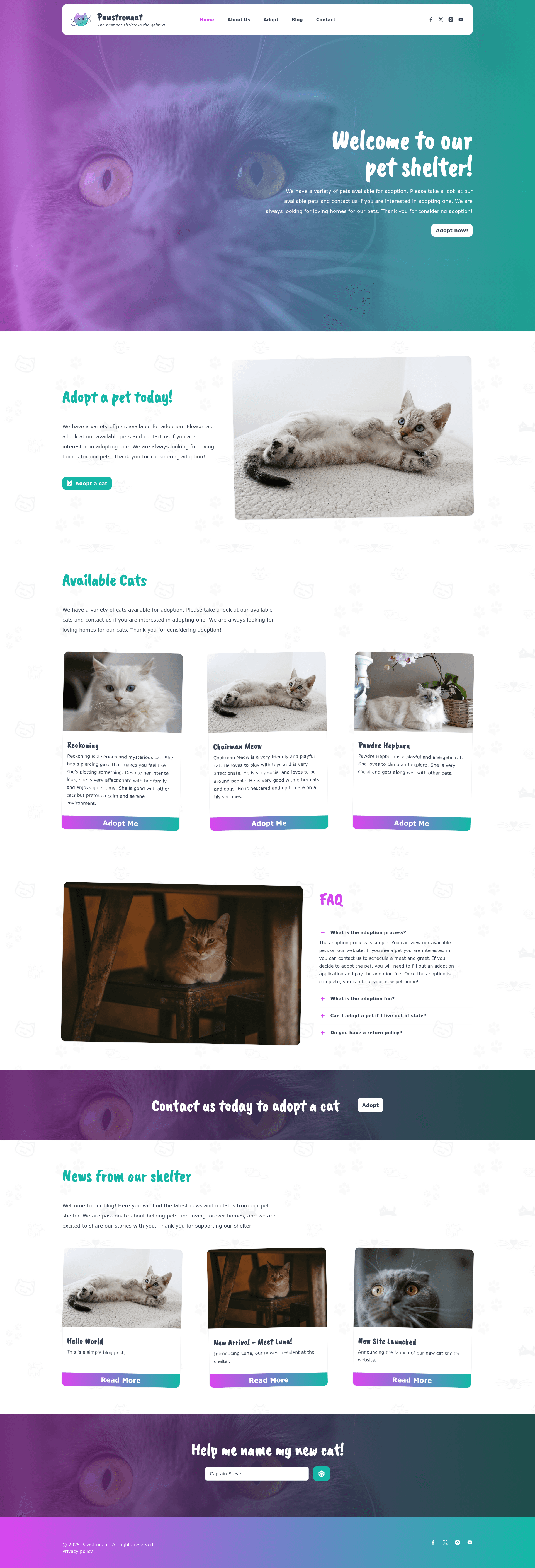 screenshot of Pawstronaut on template0.com