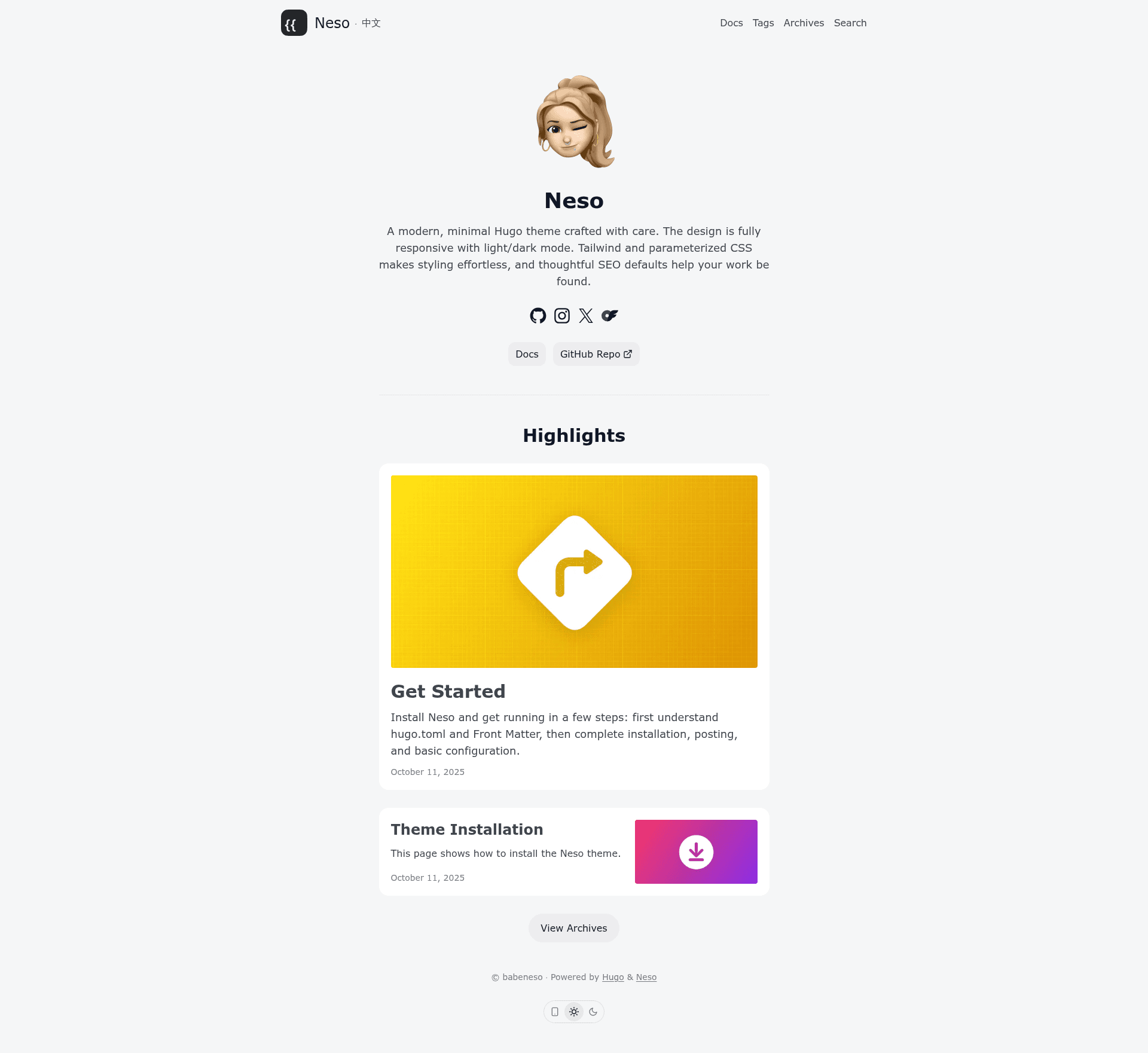 screenshot of Hugo Neso Theme on template0.com