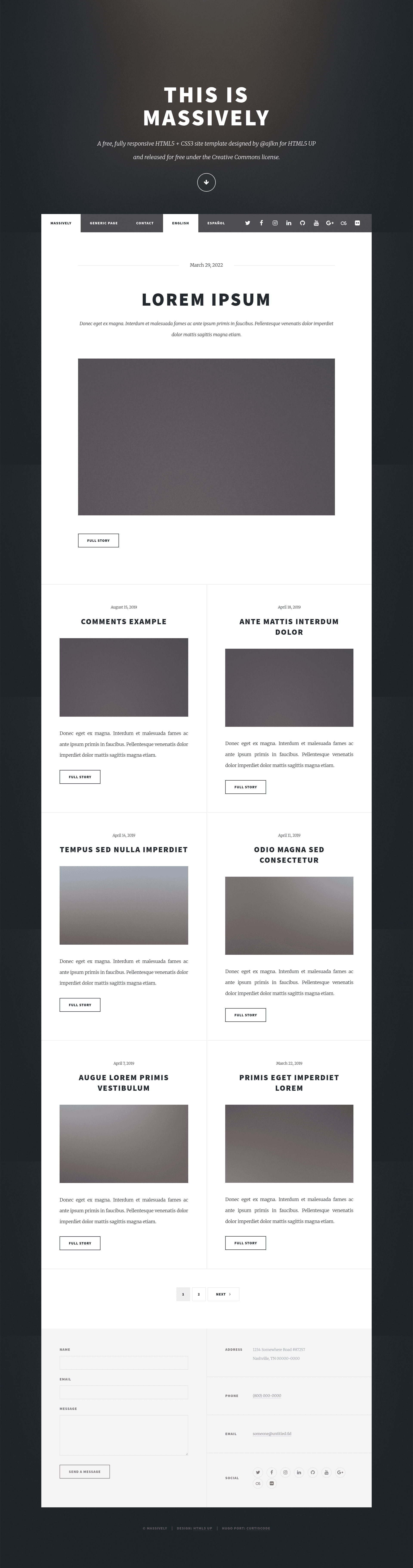screenshot of Hugo Massively on template0.com
