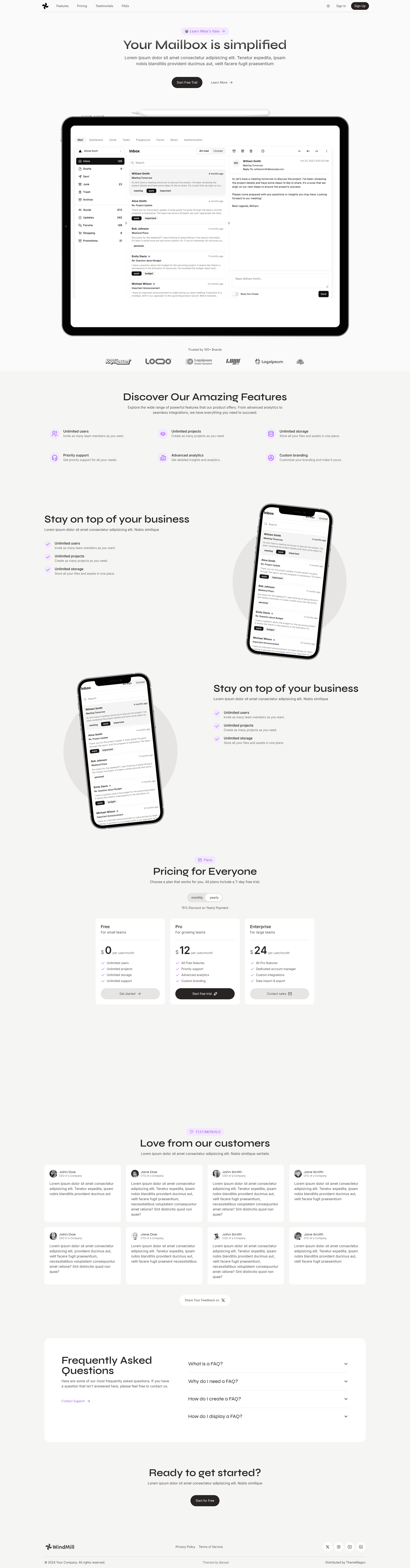 screenshot of WindMill – Free Tailwind CSS SaaS Landing Page Template on template0.com