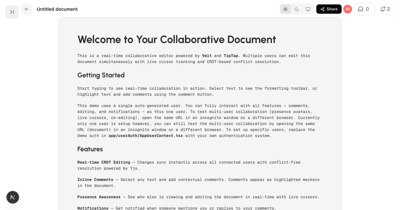 Image for Velt Next.js Starter Kit on template0.com Image for Velt Next.js Starter Kit on template0.com