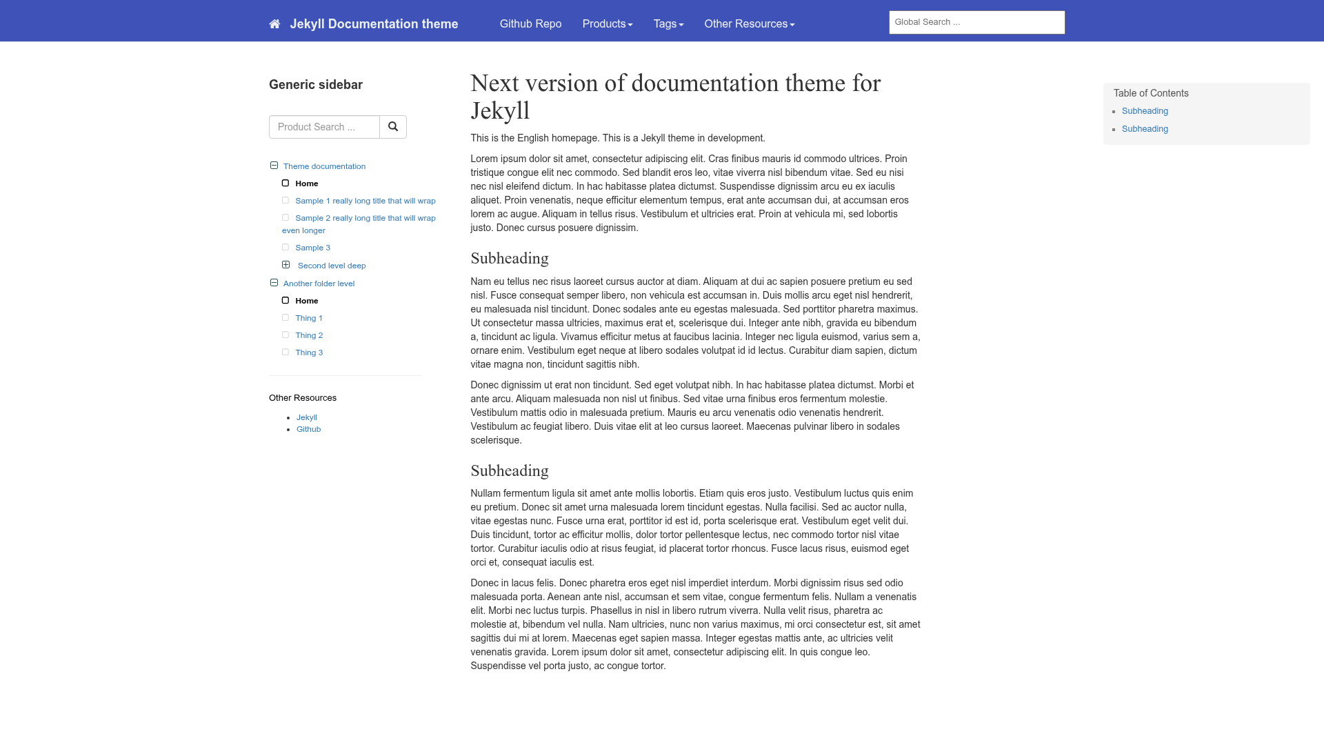 screenshot of Documentation Theme Jekyll Next Version on template0.com