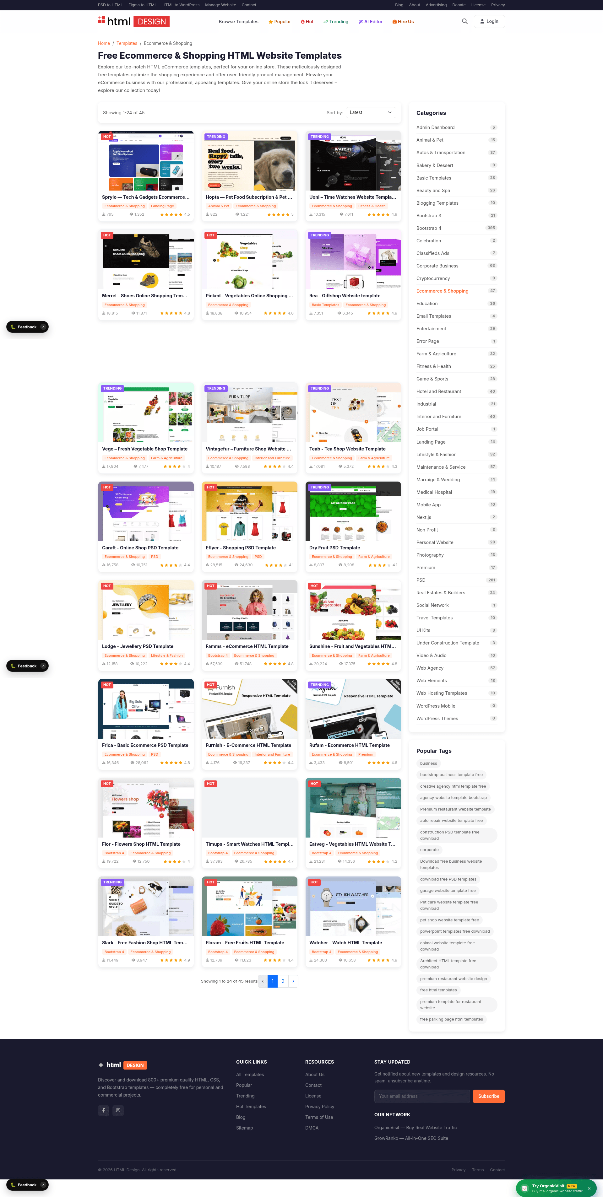 screenshot of HTMLDesign eCommerce Free Templates on template0.com