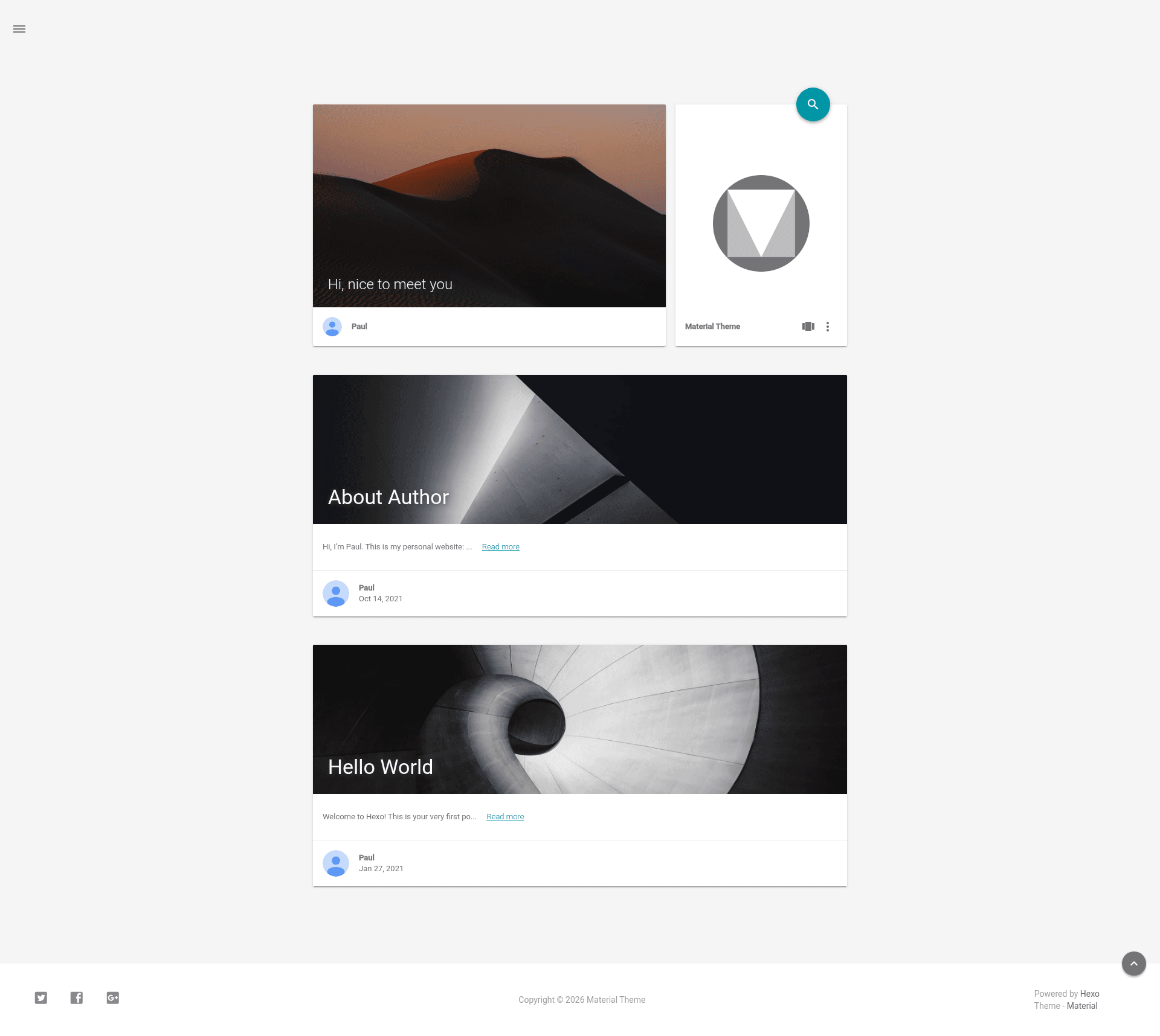 screenshot of Hexo Material on template0.com