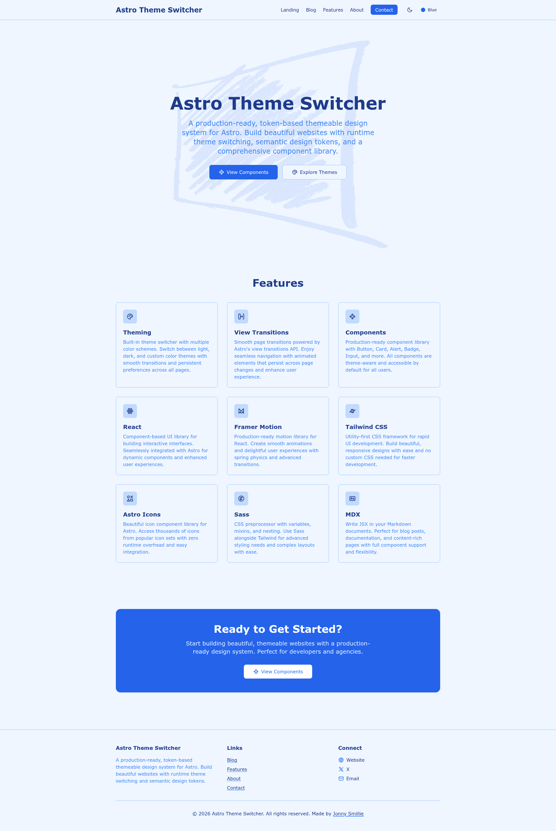 screenshot of Astro Theme Switcher on template0.com
